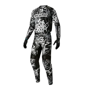 Sicario SMX-3409 Motocross Gear | Graffiti MX Race Suit | Custom Dirt Bike Apparel | Fluo Green, Multi Orange, Black & White | Made-to-Measure Off-Road Kit