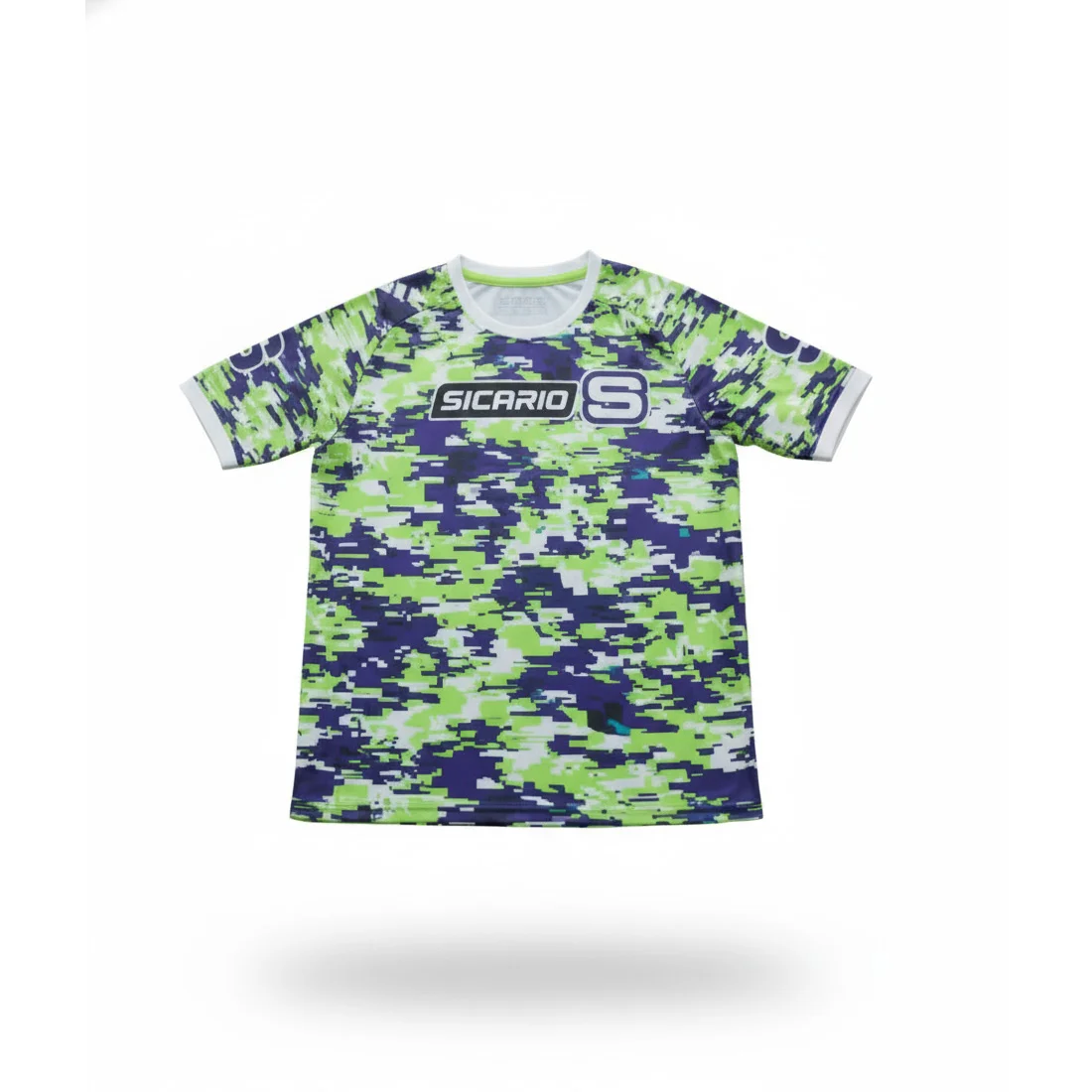 SS-5305 Sicario "Digital Impact" Sublimation Soccer Jersey - Pixelate the Opposition | Men's Digital Camo Football Shirt | Custom Team Kit | Green & Purple Player Jersey | High-Performance Sublimation Apparel