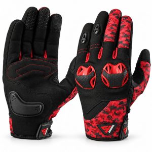 Red Camo Motorbike Gloves — Knuckle Guards, Bold Street Style