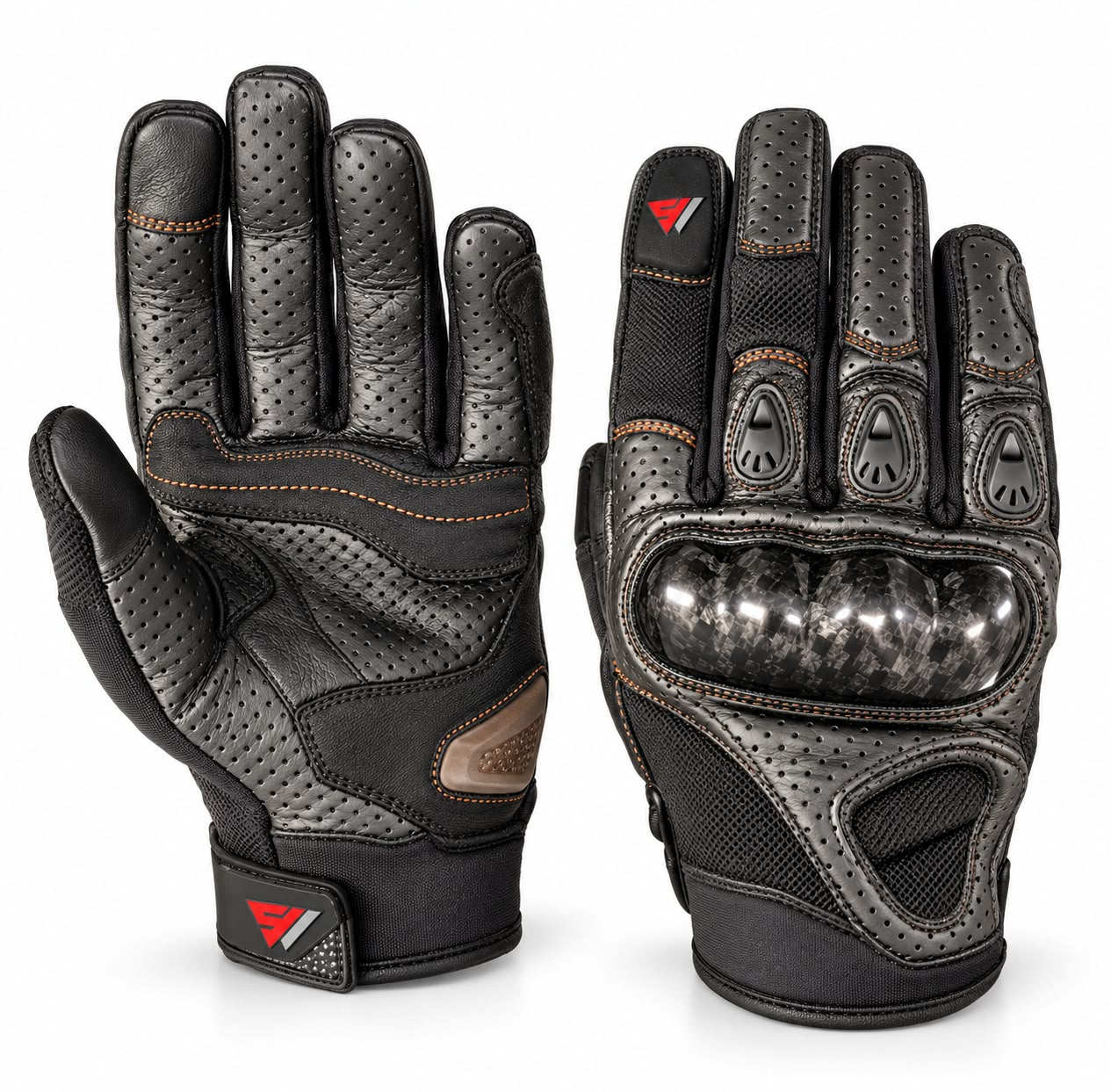 Carbon Knuckle Motorbike Gloves — Perforated Leather, Racing Protection