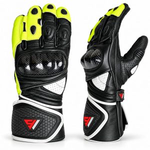 Neon Racing Motorbike Gloves — Carbon Knuckle, High-Visibility Sport Gloves