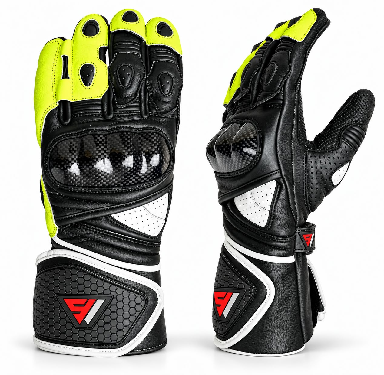 Neon Racing Motorbike Gloves — Carbon Knuckle, High-Visibility Sport Gloves